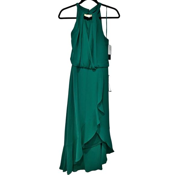 XSCAPE Women's Crepe Choker Halter-Neck High-Low Midi Dress Green Size 8 NWT - Picture 10 of 13